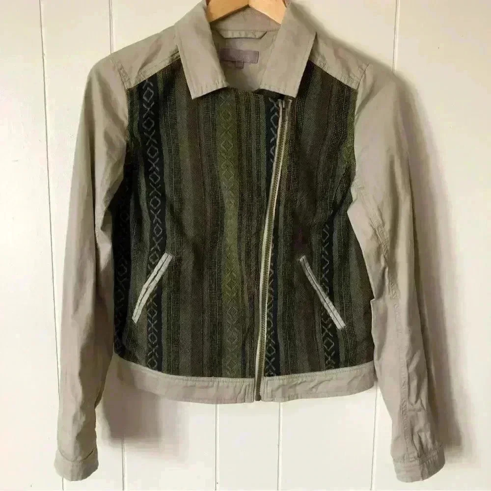 Harper Asymmetric Zip Up Aztec Cotton Top Jacket Size S